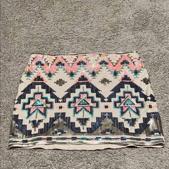 Express Multicolor Sequin Geometric Mini Skirt - Picture 1 of 5